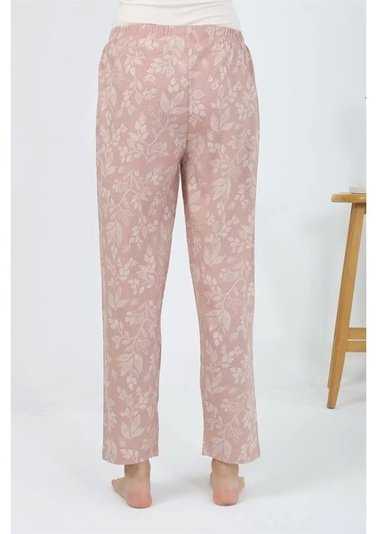 Kadın Penye Çiçek Desenli Tek Alt Pijama Pudra indirimleri