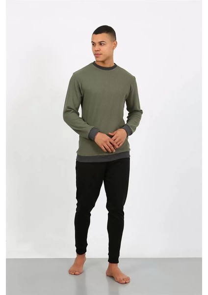 Erkek Uzun Kol Manşetli Paça Penye Pijama Takımı Haki fiyatları
