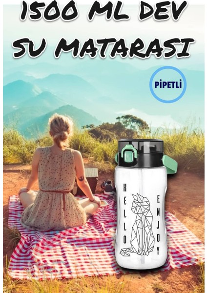 1500 ml Spor ve Günlük Kullanım Siyah Suluk Matara