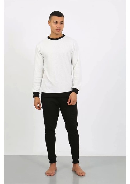 Erkek Uzun Kol Manşetli Paça Penye Pijama Takımı Beyaz modelleri