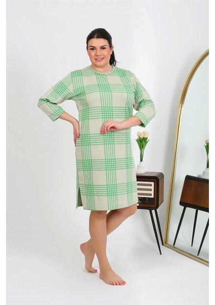 Kadın Büyük Beden Penye Gecelik Ev Elbisesi Yeşil