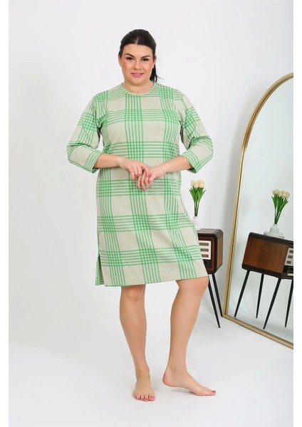 Kadın Büyük Beden Penye Gecelik Ev Elbisesi Yeşil