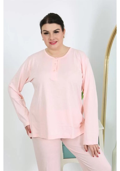 Kadın Büyük Beden Uzun Kol Penye Pijama Takımı Pembe indirimleri