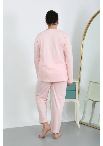 Kadın Büyük Beden Uzun Kol Penye Pijama Takımı Pembe