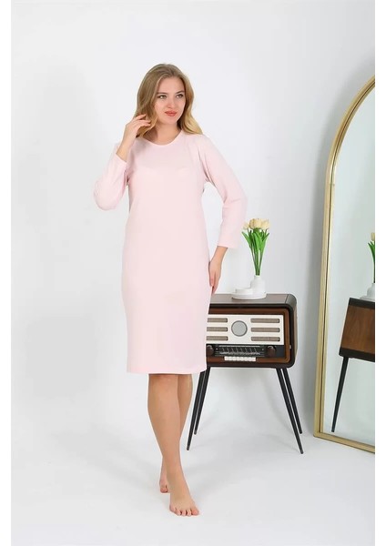 Pamuk Ev Elbisesi Tunik Gecelik Somon