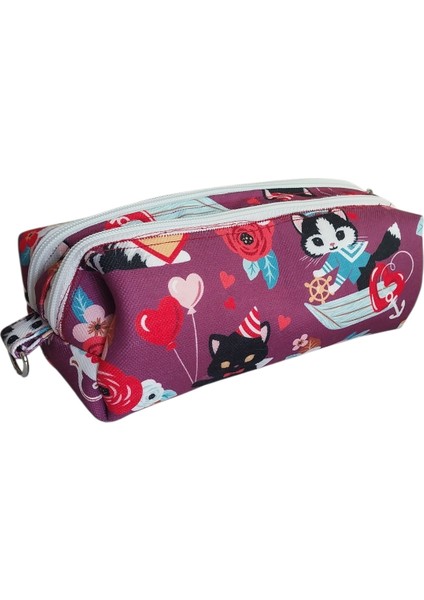 Renkli Çift Fermuarlı Büyük Boy Kalem ve Makyaj Çantası, Okula ve Seyahate Uygun