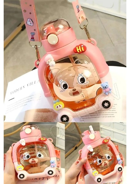 Pembe Ayıcık Su Matarası 1000 Ml, Okul Kapaklı, Sticker Hediyeli fiyatları