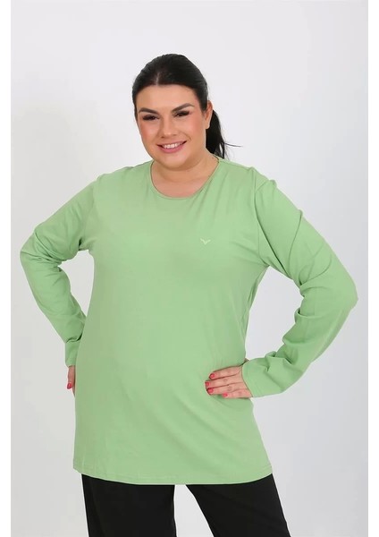 Kadın Büyük Beden Uzun Kol Penye Pijama Takımı Fıstık Yeşili indirimleri