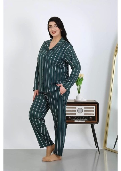 Kadın Büyük Beden Pamuklu Cepli Düğmeli Petrol Pijama Takım fiyatları