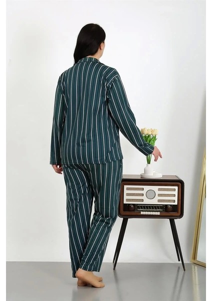 Kadın Büyük Beden Pamuklu Cepli Düğmeli Petrol Pijama Takım indirimleri