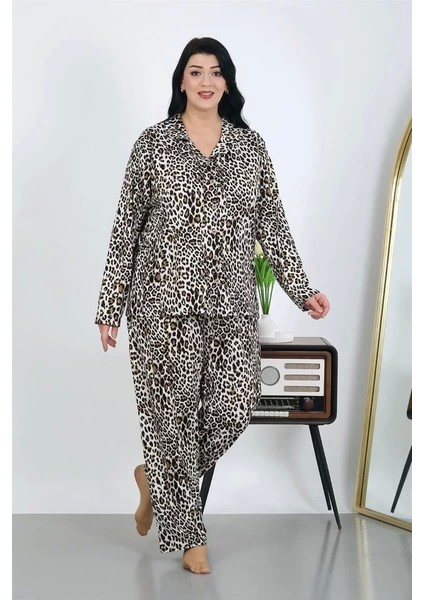 Kadın Büyük Beden Pamuklu Cepli Düğmeli Kahve Pijama Takım fırsatları