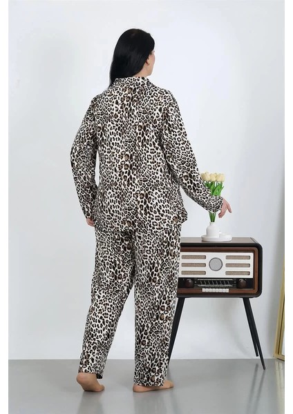 Kadın Büyük Beden Pamuklu Cepli Düğmeli Kahve Pijama Takım indirimleri