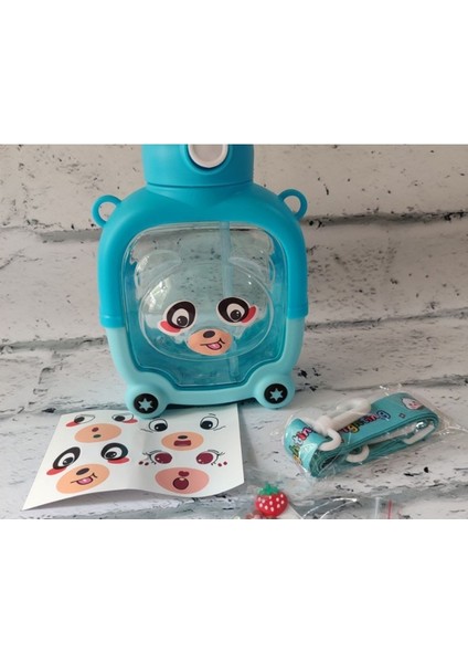 Mavi Kare Ayıcık Model 1000 ml Kapaklı Su Şişesi, Bpa Free Okul Suluk