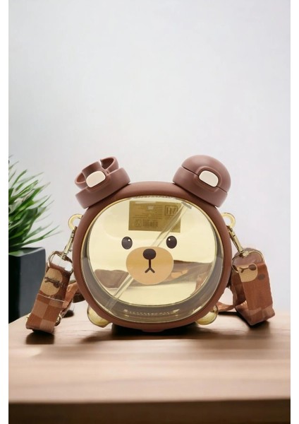 Sevimli Ayıcık Figürlü Çocuk Okul Suluk Matara, Kahverengi