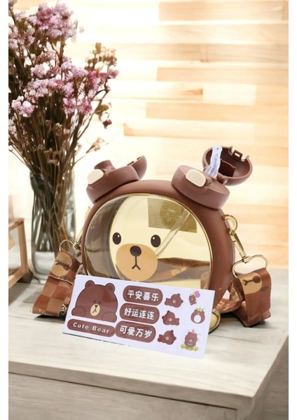 Sevimli Ayıcık Figürlü Çocuk Okul Suluk Matara, Kahverengi fiyatları