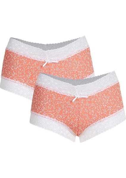 Kadın Pamuklu 2li Boxer Somon