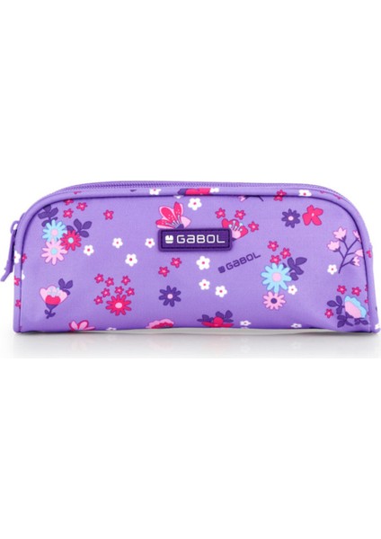Mor Çiçekli Çok Renkli Çift Gözlü Kalem Çantası