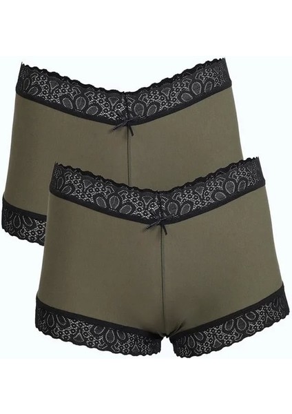 Kadın Pamuklu 2li Boxer Haki