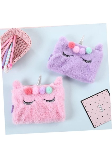 Pembe Peluş Unicorn Kalemlik, Şık ve Kullanışlı Okul Çantası, Kız Çocukları Için. modelleri