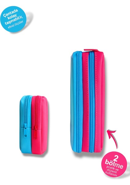Mavi Renk Çift Gözlü Şık Kalem ve Okul Cüzdanı, Kullanışlı ve Şık Tasarım fiyatları