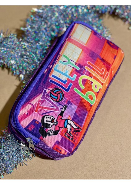 Çocuklar Için Renkli Volleybol Spor Desenli Çift Bölmeli Kalemlik 21X11X6CM fiyatları