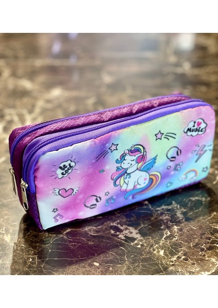 Yıldız Desenli Iki Bölmeli Çocuk Kalemlik Mor 21X11X6 cm modelleri