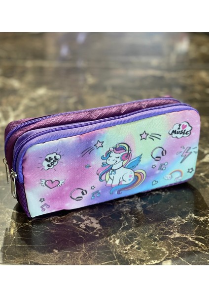 Yıldız Desenli Iki Bölmeli Çocuk Kalemlik Mor 21X11X6 cm