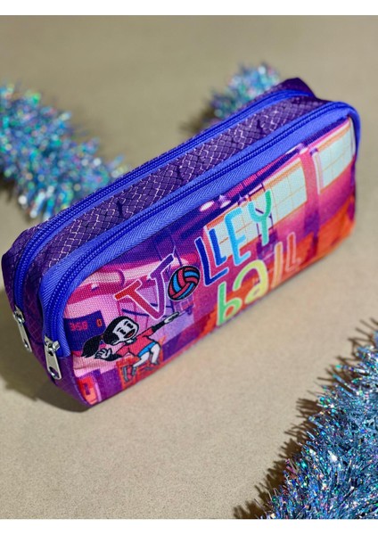 Çocuklar Için Renkli Volleybol Spor Desenli Çift Bölmeli Kalemlik 21X11X6CM fırsatları