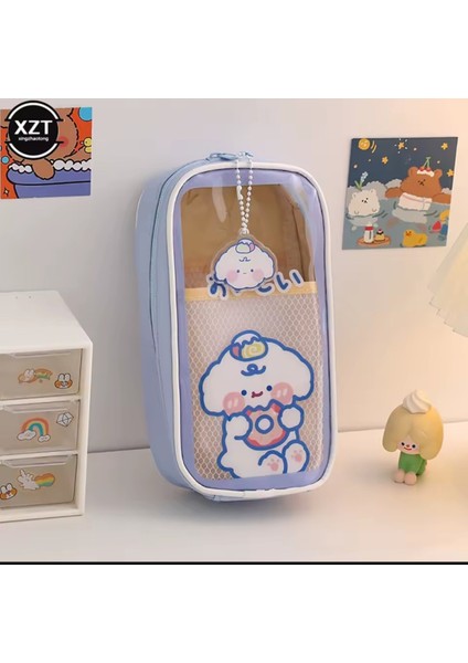 Mor Renkli Şeffaf Kapaklı Geniş Kanvas Kalemlik ve Cüzdan, Okul Öncesi Sevgiyle Tasarlandı