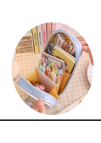 Mor Renkli Şeffaf Kapaklı Geniş Kanvas Kalemlik ve Cüzdan, Okul Öncesi Sevgiyle Tasarlandı fiyatları