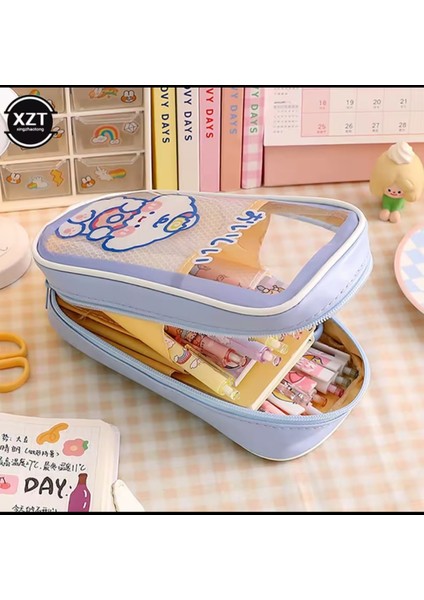 Mor Renkli Şeffaf Kapaklı Geniş Kanvas Kalemlik ve Cüzdan, Okul Öncesi Sevgiyle Tasarlandı fırsatları