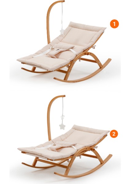 Hug 2 Kademeli Doğal Sallanan Kayın Ahşap Ana Kucağı 0-12 kg Emniyet Kemerli Yıkanabilir Kılıf