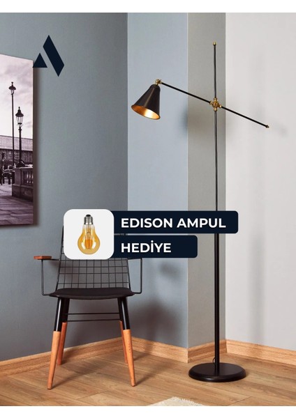 Axis Siyah Metal Lambader – Minimalist ve Dekoratif Tasarım, Ayarlanabilir Başlık, Gold Detaylı fiyatları