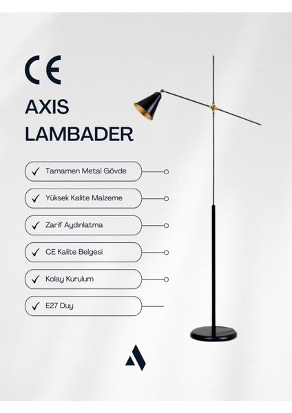Axis Siyah Metal Lambader – Minimalist ve Dekoratif Tasarım, Ayarlanabilir Başlık, Gold Detaylı modelleri