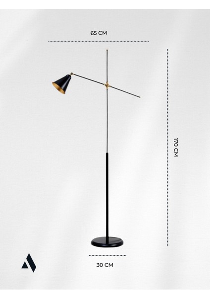 Axis Siyah Metal Lambader – Minimalist ve Dekoratif Tasarım, Ayarlanabilir Başlık, Gold Detaylı
