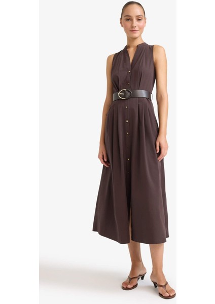 Regular Fit Kemerli Pamuklu Kolsuz Midi Elbise F7342AX25AU