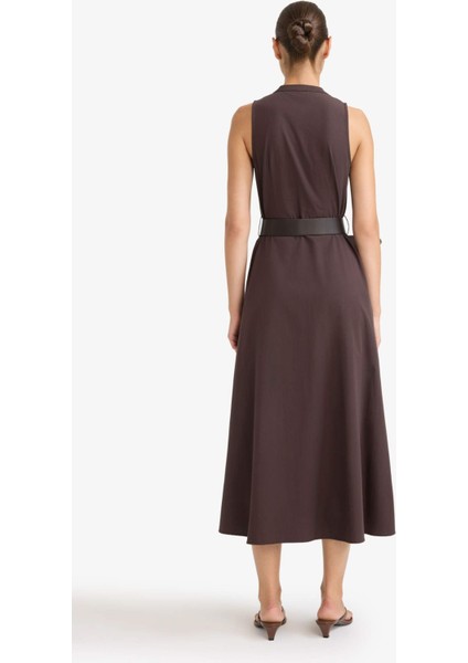 Regular Fit Kemerli Pamuklu Kolsuz Midi Elbise F7342AX25AU fırsatları