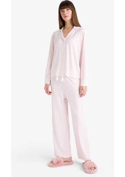 Pijama Takımı Regular Fit Çizgili Uzun Kollu Üst Uzun Alt-Fall in Love G2395AX25AU fiyatları