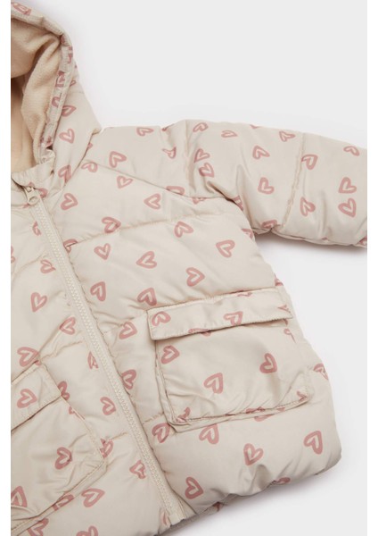 Kız Bebek Rüzgar Geçirmez Su Geçirmez Kapüşonlu Desenli Fermuarlı Şişme Mont E7960A525AU fiyatları