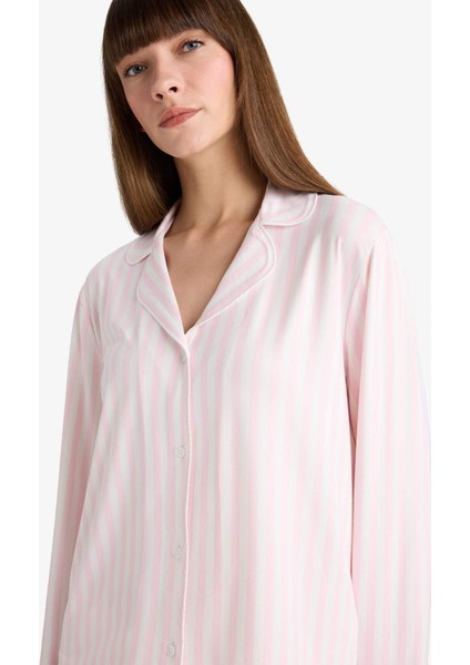 Pijama Takımı Regular Fit Çizgili Uzun Kollu Üst Uzun Alt-Fall in Love G2395AX25AU fırsatları