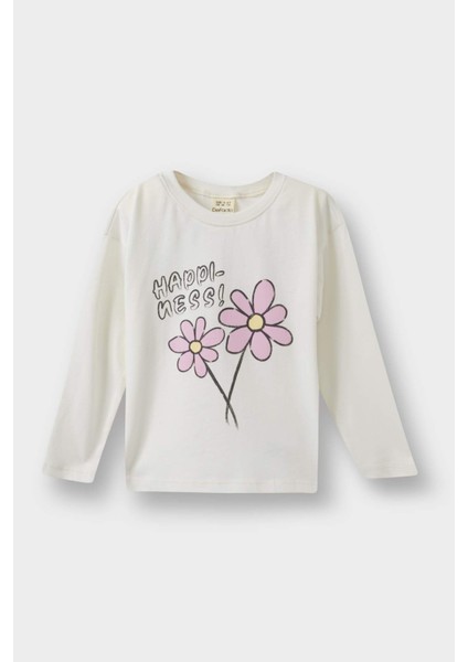 Kız Bebek Bisiklet Yaka Çiçekli Uzun Kollu Tişört E9008A525AU