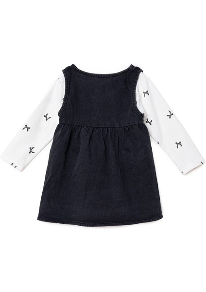 Kız Bebek Monochrome Elbise Tshirt Düğmeli Denim Atlet Kol fiyatları
