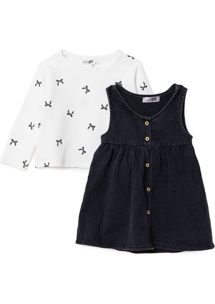 Kız Bebek Monochrome Elbise Tshirt Düğmeli Denim Atlet Kol modelleri