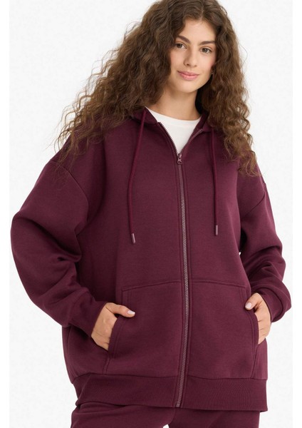 Oversize Geniş Kalıp Kapüşonlu Fermuarlı Sweatshirt V4233AZ25WN