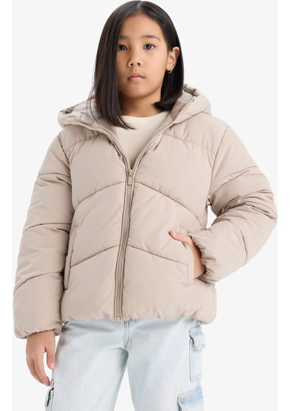 Kız Çocuk Su Geçirmez Kapüşonlu Fermuarlı Şişme Mont C5389A825AU modelleri