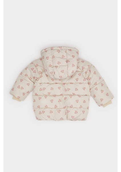 Kız Bebek Rüzgar Geçirmez Su Geçirmez Kapüşonlu Desenli Fermuarlı Şişme Mont modelleri
