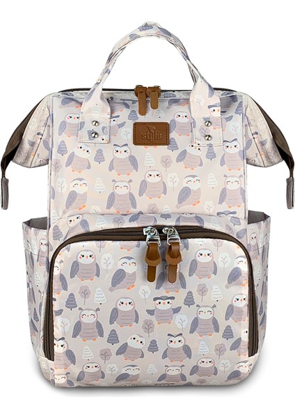 Paris Anne Bebek Bakım Sırt Çantası 42x28x16 cm Fitalatsız Su Geçirmez Termal Bölmeli Baykuş Desen