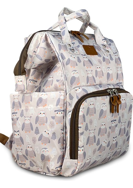 Paris Anne Bebek Bakım Sırt Çantası 42x28x16 cm Fitalatsız Su Geçirmez Termal Bölmeli Baykuş Desen