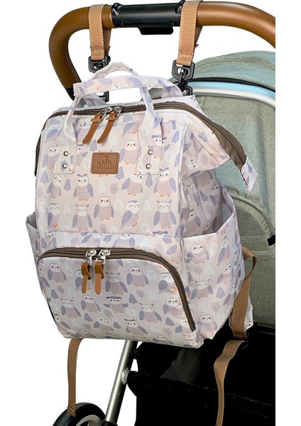 Paris Anne Bebek Bakım Sırt Çantası 42x28x16 cm Fitalatsız Su Geçirmez Termal Bölmeli Baykuş Desen