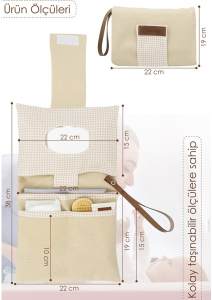Bebek Alt Açma ve Bakım El Çantası 0-3 Yaş OEKO-TEX Kumaş 38x22 cm Makinede Yıkanabilir